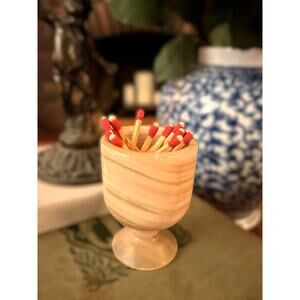 Vintage Handcrafted Onyx Mini Goblet – Striped Stone Design, 2.5" Tall